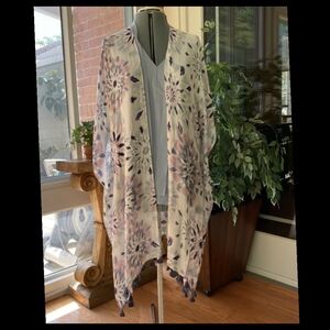 NORDSTROM Print Tassel Duster Open Front Kimono Navy & White Tie Dye One Size•